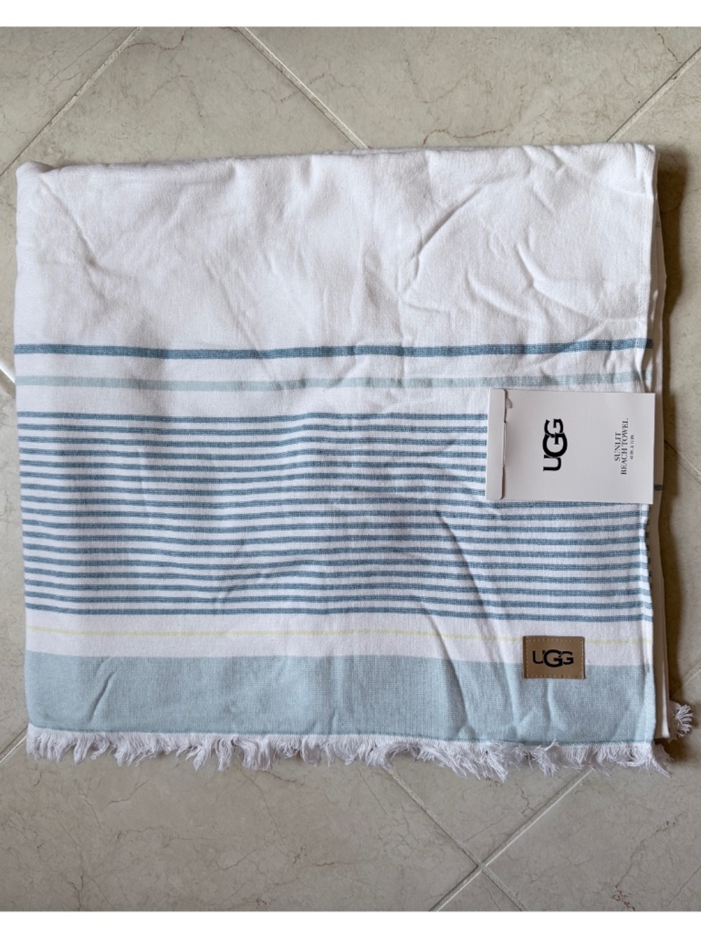 UGG Sunlit Striped Beach Towel 40"x72" in Blue Aster